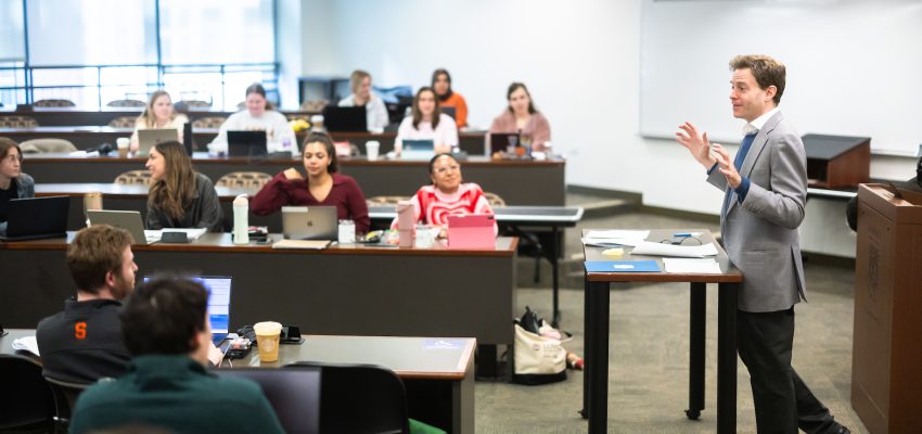 School of Law students in Loyola's Weekend JD program attend class on February 14, 2026. (Photo: Lukas Keapproth)